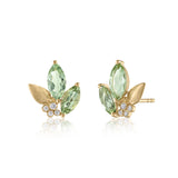 SIDE VIEW GREEN TOURMALINE AND DIAMOND STUD EARRINGS IN 14K GOLD