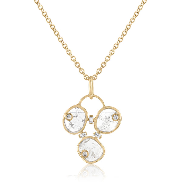 Diamond slice cluster pendant necklace with 14K gold cable chain