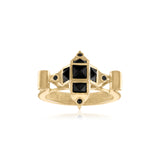 Black spinel dome ring with black diamonds