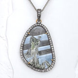 AFRICAN OPAL WITH DIAMONDS AND SILVER
