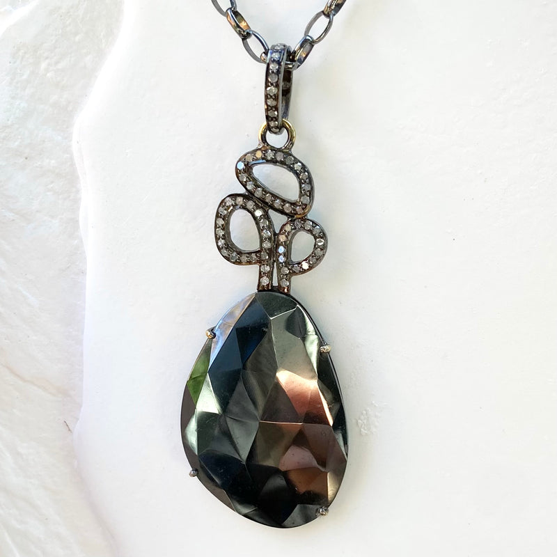 Black Spinel Pendant with Diamonds