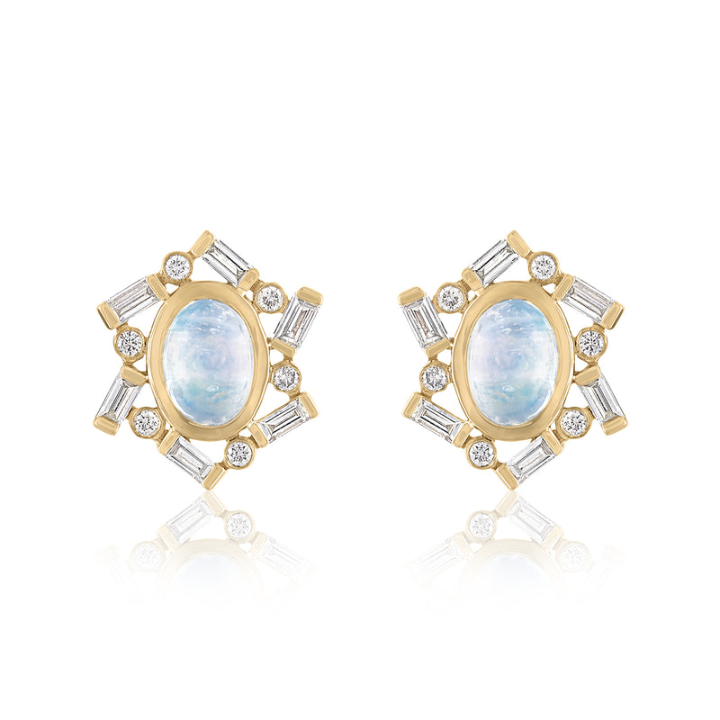 Gold Moonstone Stud Earrings, Gift for her | Benati