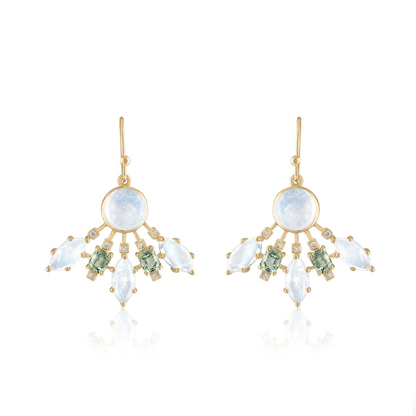 MOONSTONE EARRINGS WITH SAPPHIRES AND DIAMONDS