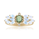green sapphire ring with moonstones and diamonds