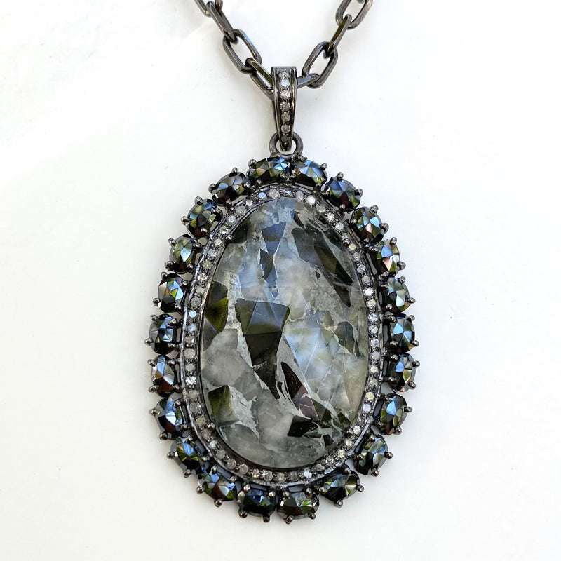 MOHAVE DALMATION DOUBLET PENDANT WITH BLACK SPINEL AND DIAMONDS