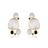 Miró inspired diamond slice earring with moonstones and black spinel