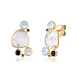 Diamond slice earrings with moonstones and black spinel inspired by Miró