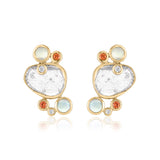 Diamond slice earring with opal and orange sapphires inspired by Miró