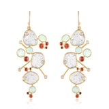 LARGE DIAMOND SLICE EARRINGS WITH OPALS AND ORANGE SAPPHIRES