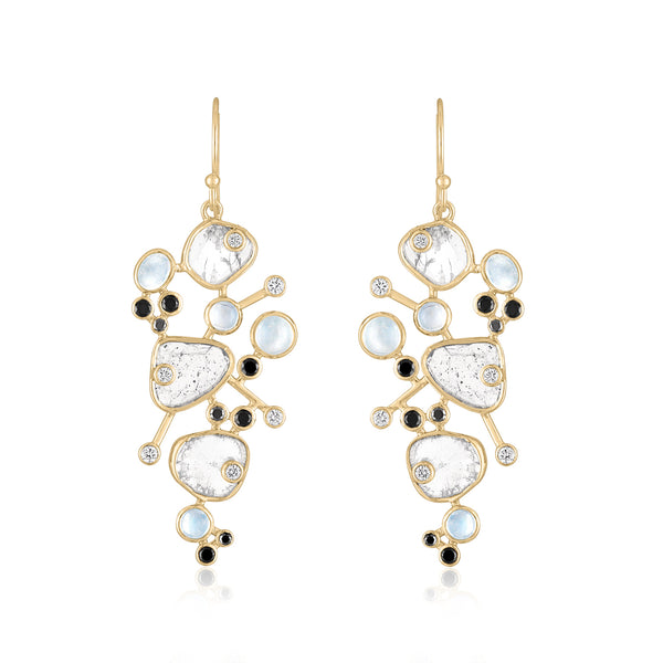 DIAMOND SLICE AND MOONSTONE EARRINGS INSPIRED BY MIRÓ