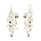 Diamond slice earrings with moonstones and black diamonds and spinel