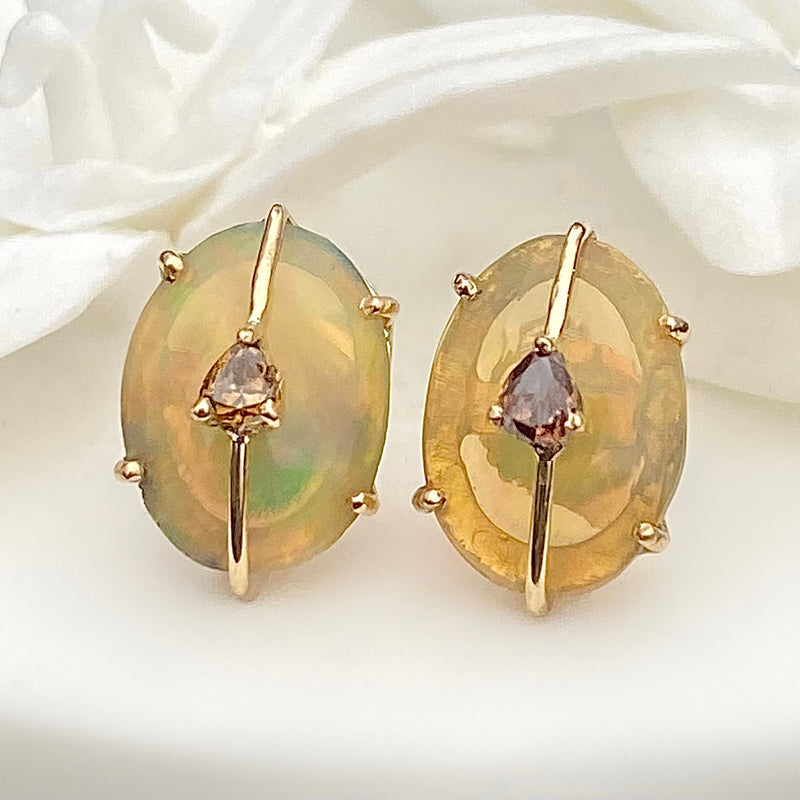 Mismatched Opal Stud Earring with Chocolate Diamonds
