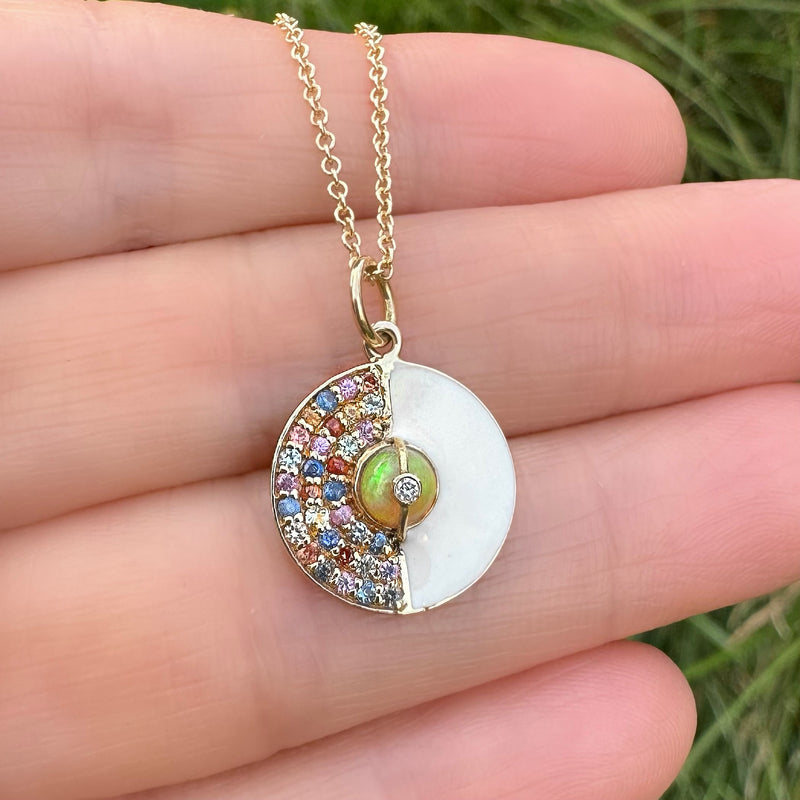 Small Pendant with Sapphires, Enamel and Opal