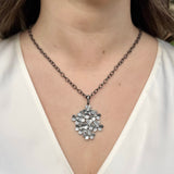 FLORAL CLUSTER PENDANT WITH DIAMONDS  AND RHODIUM SILVER