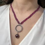 RHODOLITE GARNET NECKLACE WITH DIAMONDS,  RHODIUM SILVER