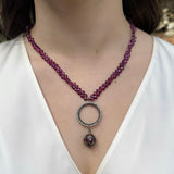 RHODOLITE GARNET NECKLACE WITH DIAMONDS,  RHODIUM SILVER