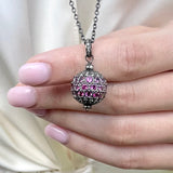 RHODOLITE GARNET SPHERE NECKLACE WITH  DIAMONDS, RHODIUM SILVER