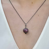 RHODOLITE GARNET SPHERE NECKLACE WITH  DIAMONDS, RHODIUM SILVER