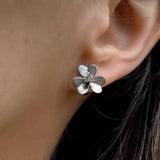 FLOWER STUD EARRINGS WITH DIAMONDS AND RHODIUM SILVER