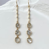 Diamond slice linear earrings with white diamond accents 14k gold