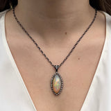 ETHIOPIAN OPAL WITH DIAMONDS AND  RHODIUM SILVER
