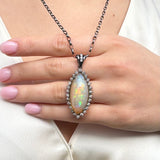 ETHIOPIAN OPAL WITH DIAMONDS AND  RHODIUM SILVER