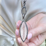 PEACH AQUA PENDANT WITH DIAMONDS AND  RHODIUM SILVER