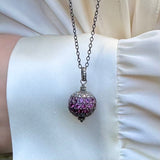 RHODOLITE GARNET SPHERE NECKLACE WITH  DIAMONDS, RHODIUM SILVER