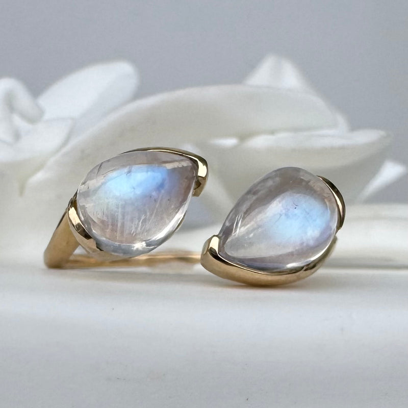BYPASS RING WITH MOONSTONES AND 14K GOLD
