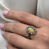 ETHIOPIAN OPAL RING WITH DIAMONDS AND  RHODIUM SILVER
