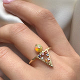 Moderne Ring with Multi Sapphires, Opals, Diamonds