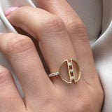 Symmetrical Geometric Shape Ring with Diamonds