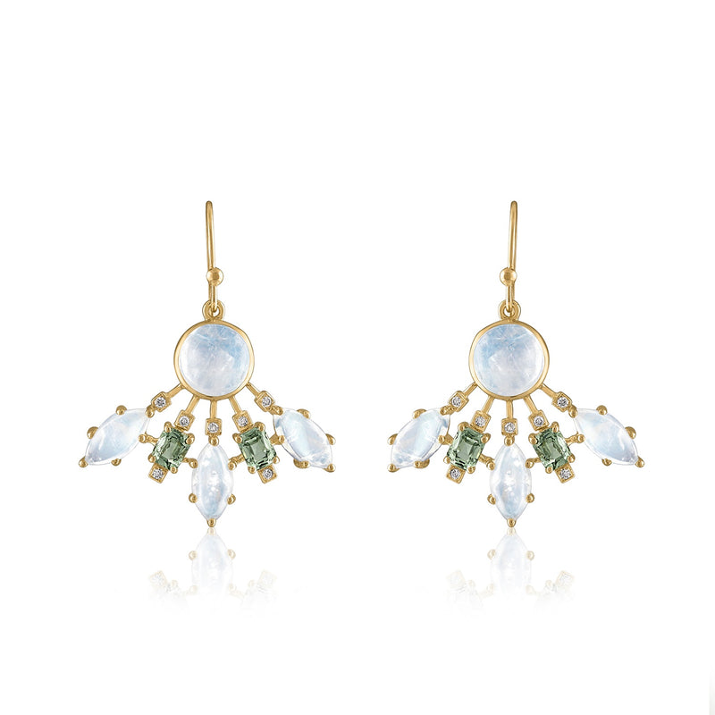 Moonstone and sapphire earrings set in 14K golf