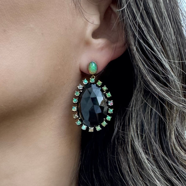 SMOKY TOPAZ EARRINGS WITH ETHIOPIAN OPALS