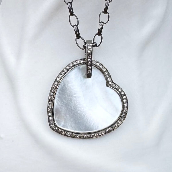 MOTHER OF PEARL HEART PENDANT WITH  DIAMONDS