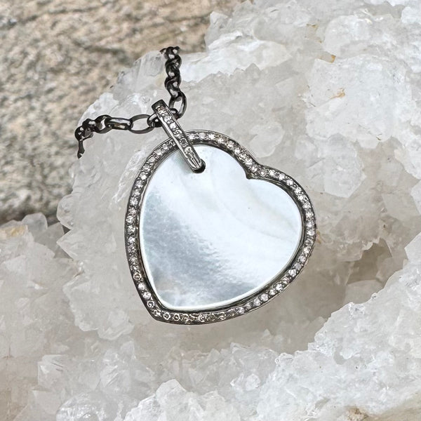 MOTHER OF PEARL HEART PENDANT WITH  DIAMONDS
