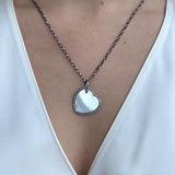 MOTHER OF PEARL HEART PENDANT WITH  DIAMONDS