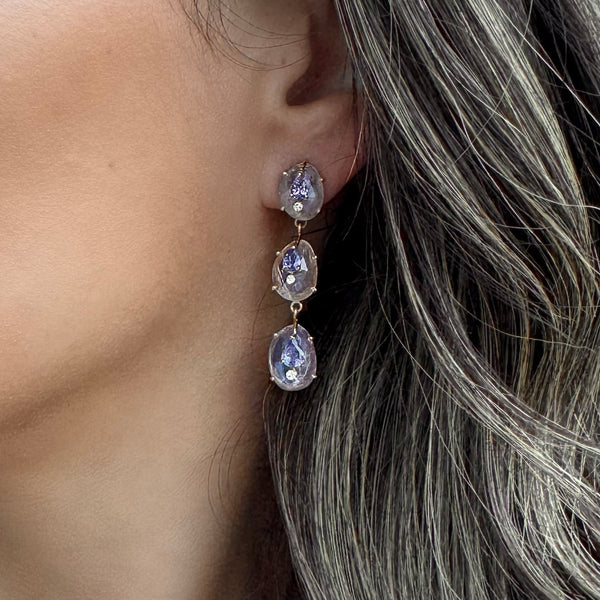 Moonstone and Tanzanite Cascade Earrings