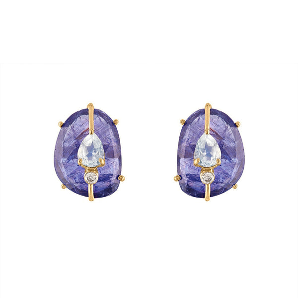 TANZANITE STUD EARRINGS WITH MOONSTONE  AND DIAMONDS