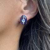 TANZANITE STUD EARRINGS WITH MOONSTONE  AND DIAMONDS