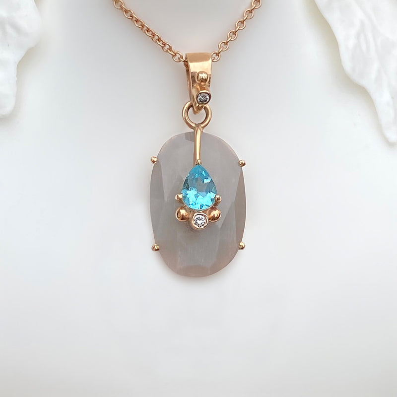 Gray Moonstone with Apatite and Blue Sapphire Pendant 