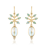 MOONSTONE DANGLE EARRINGS WITH SAPPHIRES  AND DIAMONDS