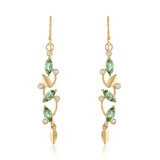 DANGLING  GREEN TOURMALINE EARRINGS WITH DIAMOND ACCENTS IN 14K GOLD