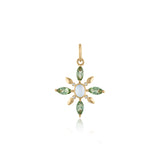 FLOWER PENDANT WITH MOONSTONE GREEN TOURMALINE AND DIAMONDS IN 14K GOLD