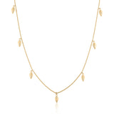 GOLD CHAIN FOR LAYERED LOOKS WITH 14K BRUSHED LEAVES AND DIAMONDS