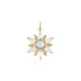 Stargazer pendant with moonstones, diamonds and 14K gold leaves