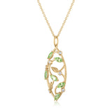 14K GOLD GREEN TOURMALINE AND DIAMOND LEAF PENDANT