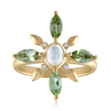 Tourmaline Star Gazer Flower Ring with diamonds