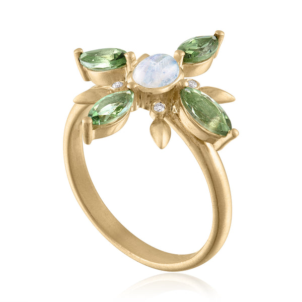 Tourmaline and 14k gold flower ring