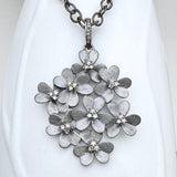 FLORAL CLUSTER PENDANT WITH DIAMONDS  AND RHODIUM SILVER